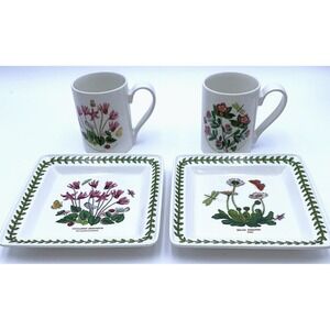 4 pcs Portmeirion Botanic Garden China Plate Mug Cup Cyclamen Daisy+ Britain NOS
